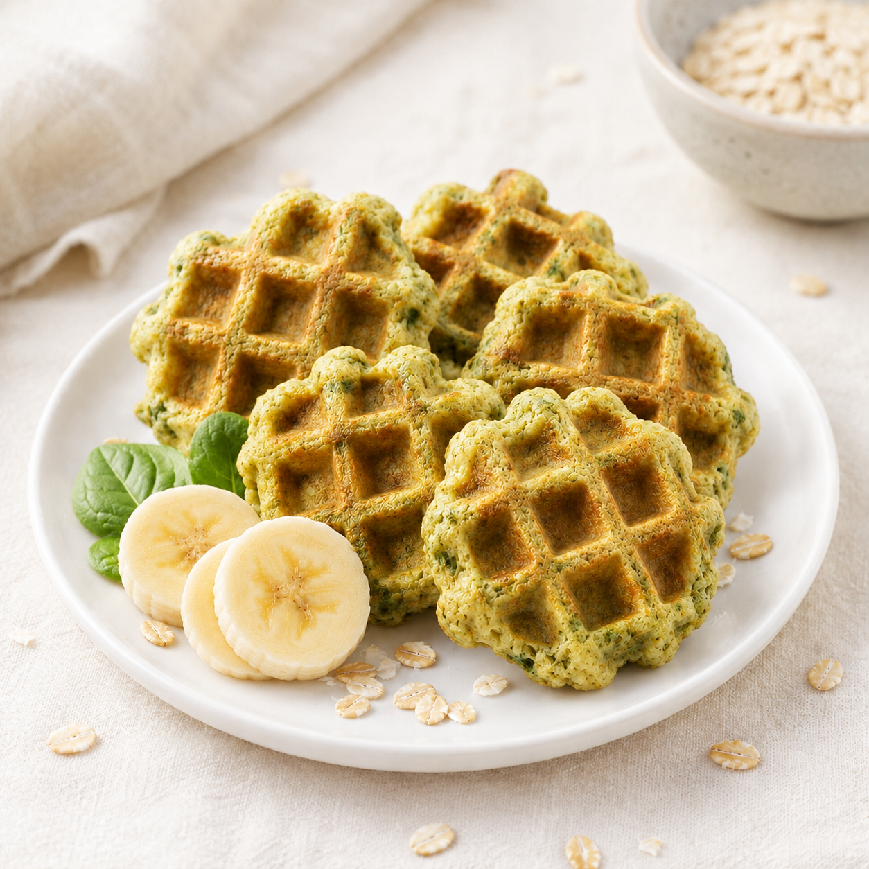 Waffles cucharitas de espinaca y banano🌿