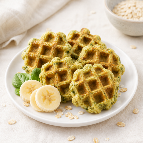 Waffles cucharitas de espinaca y banano🌿